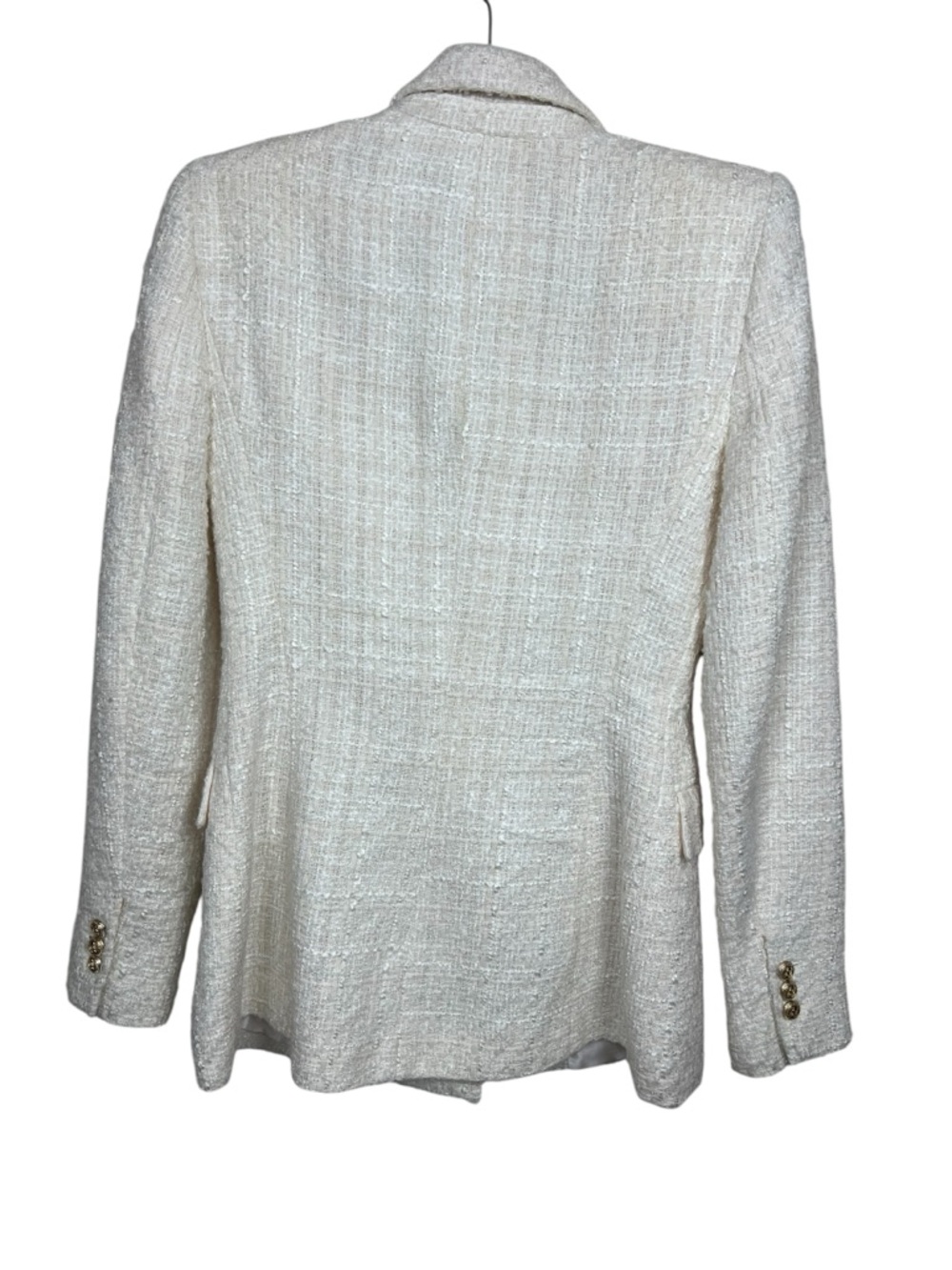 ZARA IVORY DOUBLE BREASTED TEXTURED WEAVE TWEED BLAZER JACKET XS - Picture 7 of 14